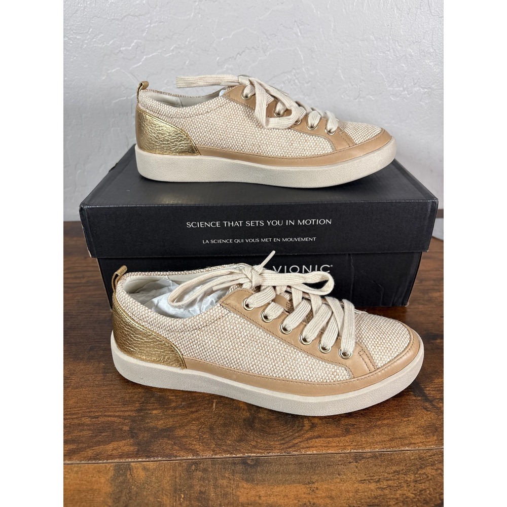 Vionic Winny 2 Linen Canvas Gold Metallic Sneakers J5221M1250 Womens 6.5 M